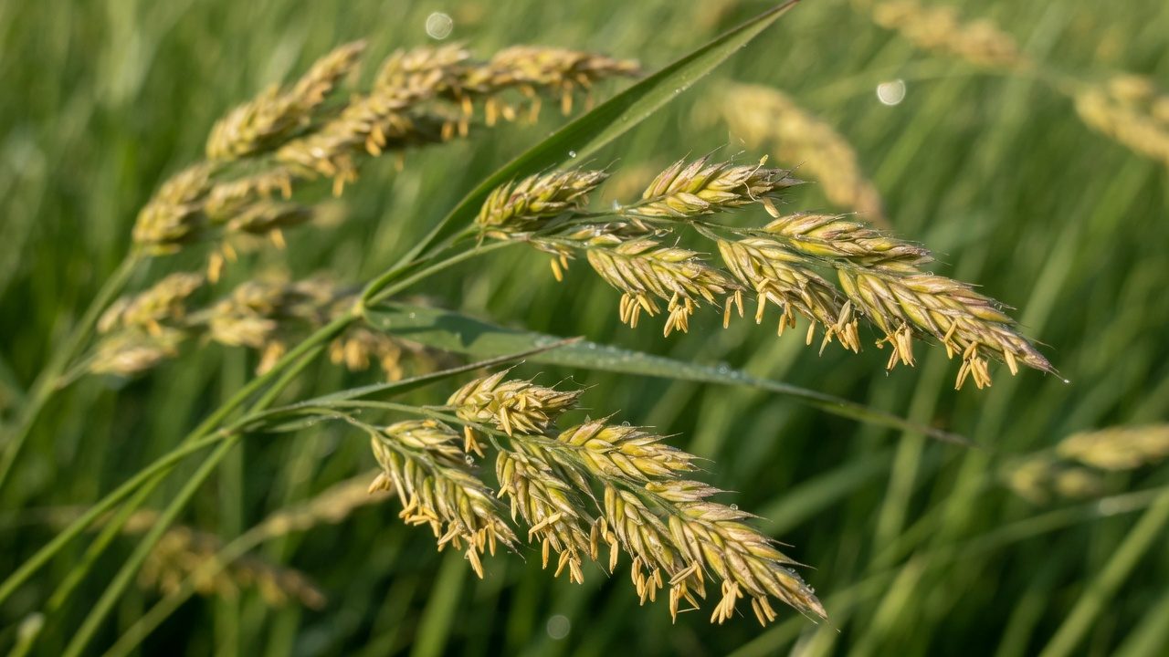 Seed heads in a field, shown as an illustration of certified forage seed grown for pasture.
